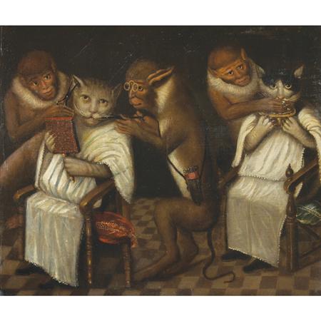 Appraisal: Follower of David Teniers II The Monkey Barbershop Estimate -