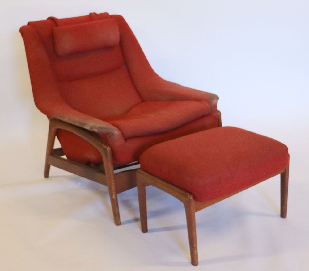 Appraisal: Midcentury Dux Upholstered Lounge Chair Ottoman From a Central Park