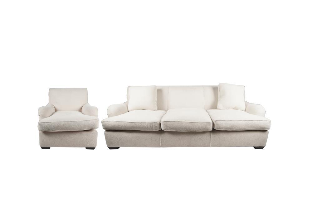 Appraisal: CONTEMPORARY SOFA CLUB CHAIRcovered in off-white boucle fabric the sofa