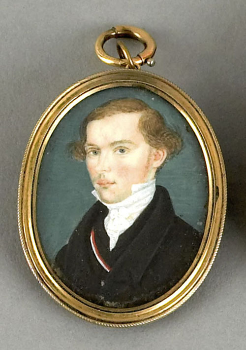 Appraisal: Miniature watercolor on ivory portrait of a gentleman ca x