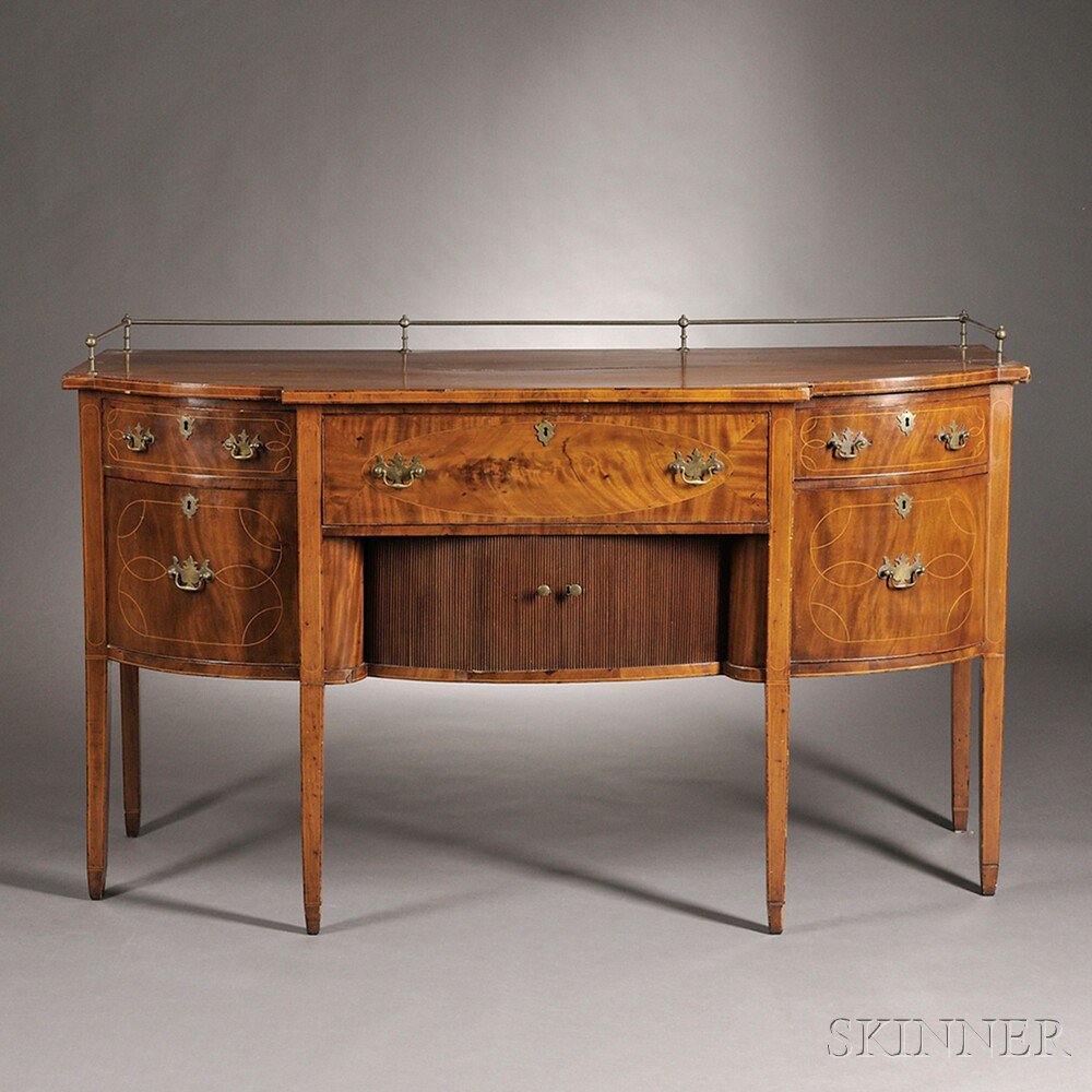 Appraisal: Federal String-inlaid Mahogany Sideboard New England c the top with