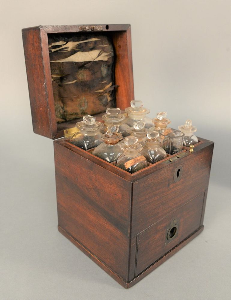 Appraisal: Mahogany Medical Apothecary Box comprising of fitted interior with seven