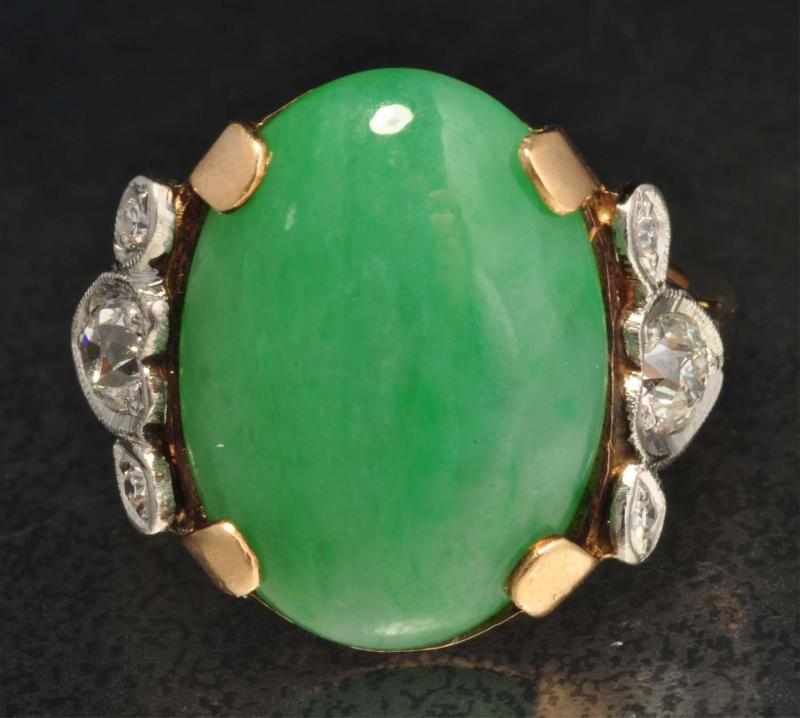 Appraisal: K Two-Tone Gold Diamond Jade Ring Description Diamonds ctw Jade