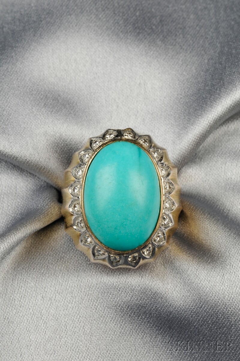 Appraisal: kt Gold Turquoise and Diamond Ring set with an oval