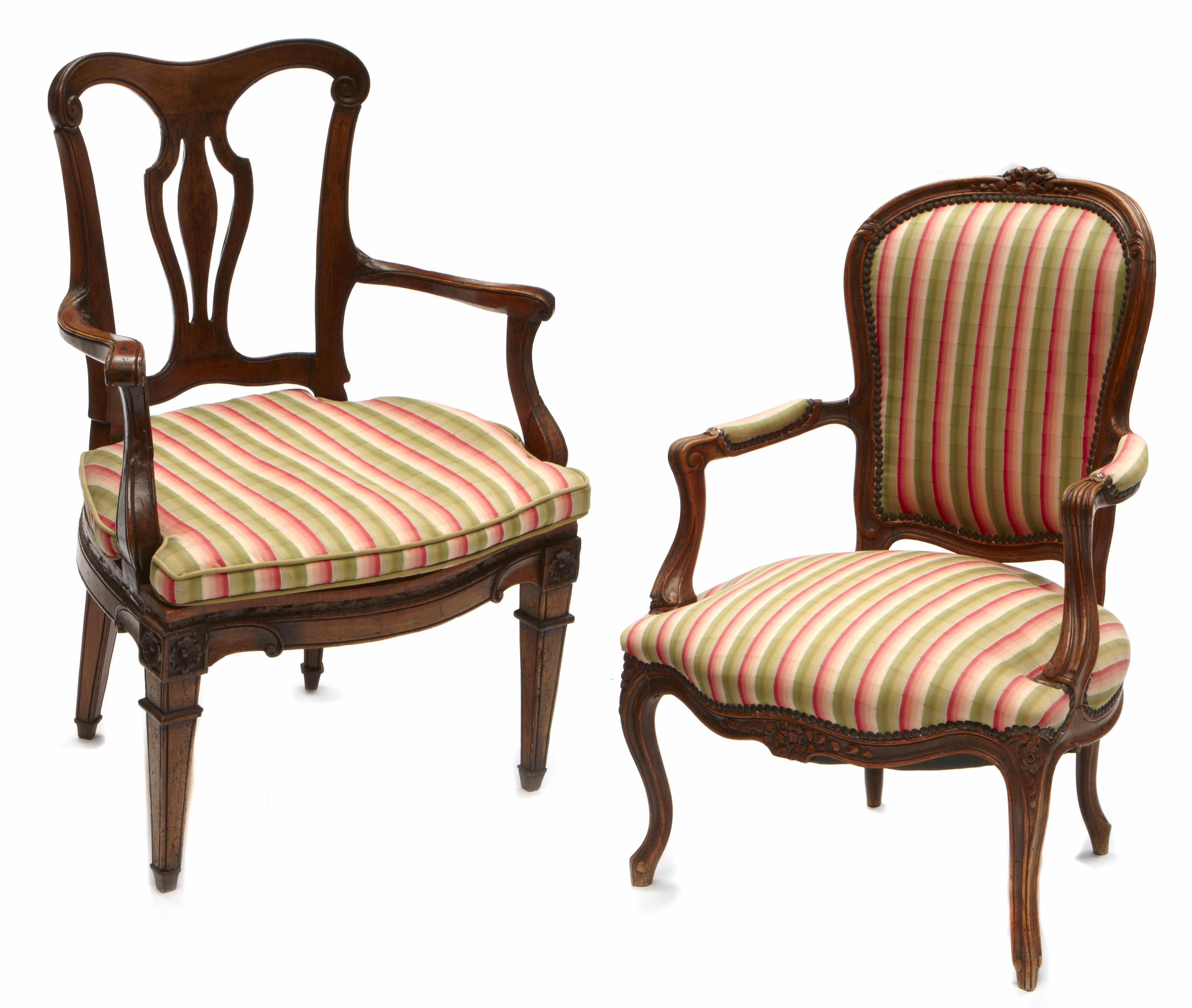 Appraisal: A Continental Neoclassical walnut open armchair th centuryTogether with a