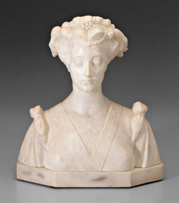 Appraisal: Fagnioli carved alabaster bust woman with pearl-strewn hair signed A