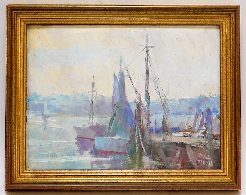 Appraisal: Chris Benvie Wickford Harbor Seascape Painting Rhode Island - Impressionist