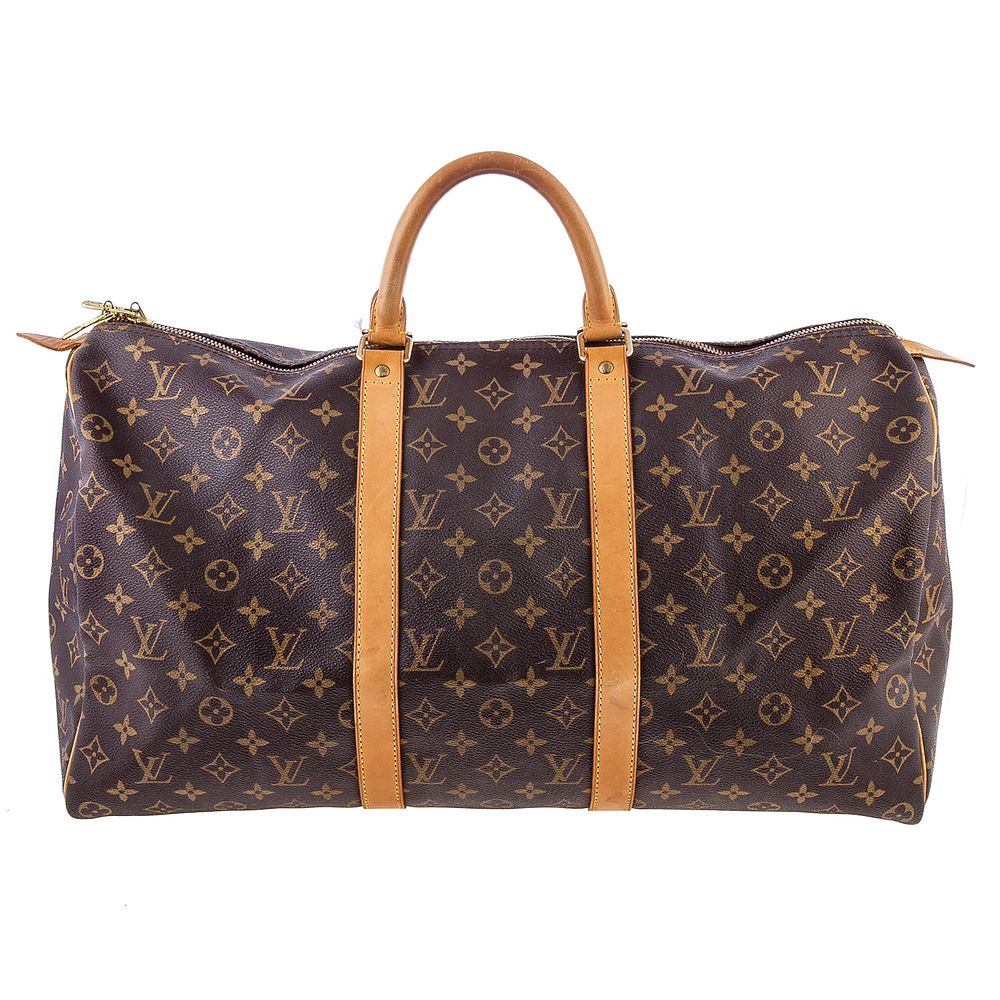 Appraisal: A Louis Vuitton Keepall A brown and tan Monogram coated