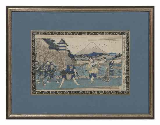 Appraisal: A Japanese Woodblock Print Eisen depicting figures outside of a