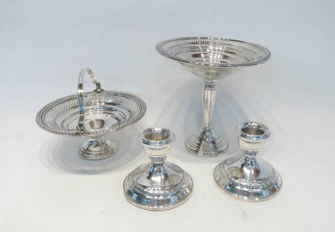 Appraisal: FOUR STERLING SILVER TABLEWARE PIECES pair candlesticks compote and footed