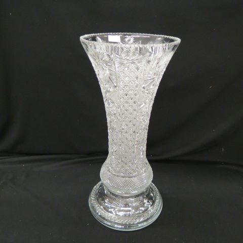 Appraisal: Cut Crystal Floor Vase elaborate feathered star pinwheel diamond and