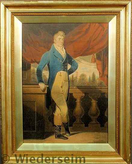 Appraisal: Watercolor portrait of a standing gentleman wearing th c attire