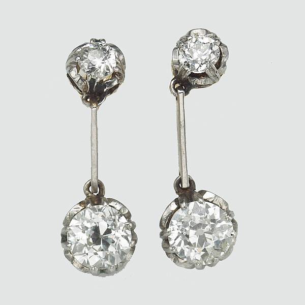 Appraisal: A pair of diamond and k bicolor gold dangle earrings