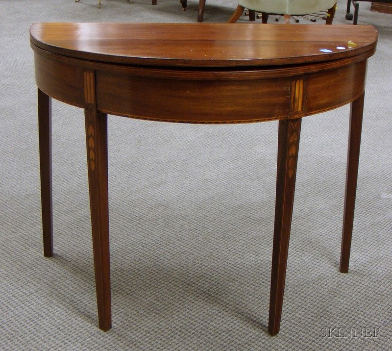 Appraisal: Inlaid Mahogany Veneer and Cherry Demilune Card Table