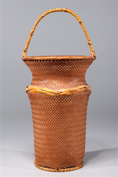 Appraisal: Antique Japanese woven basket lantern with interior candle holder marks