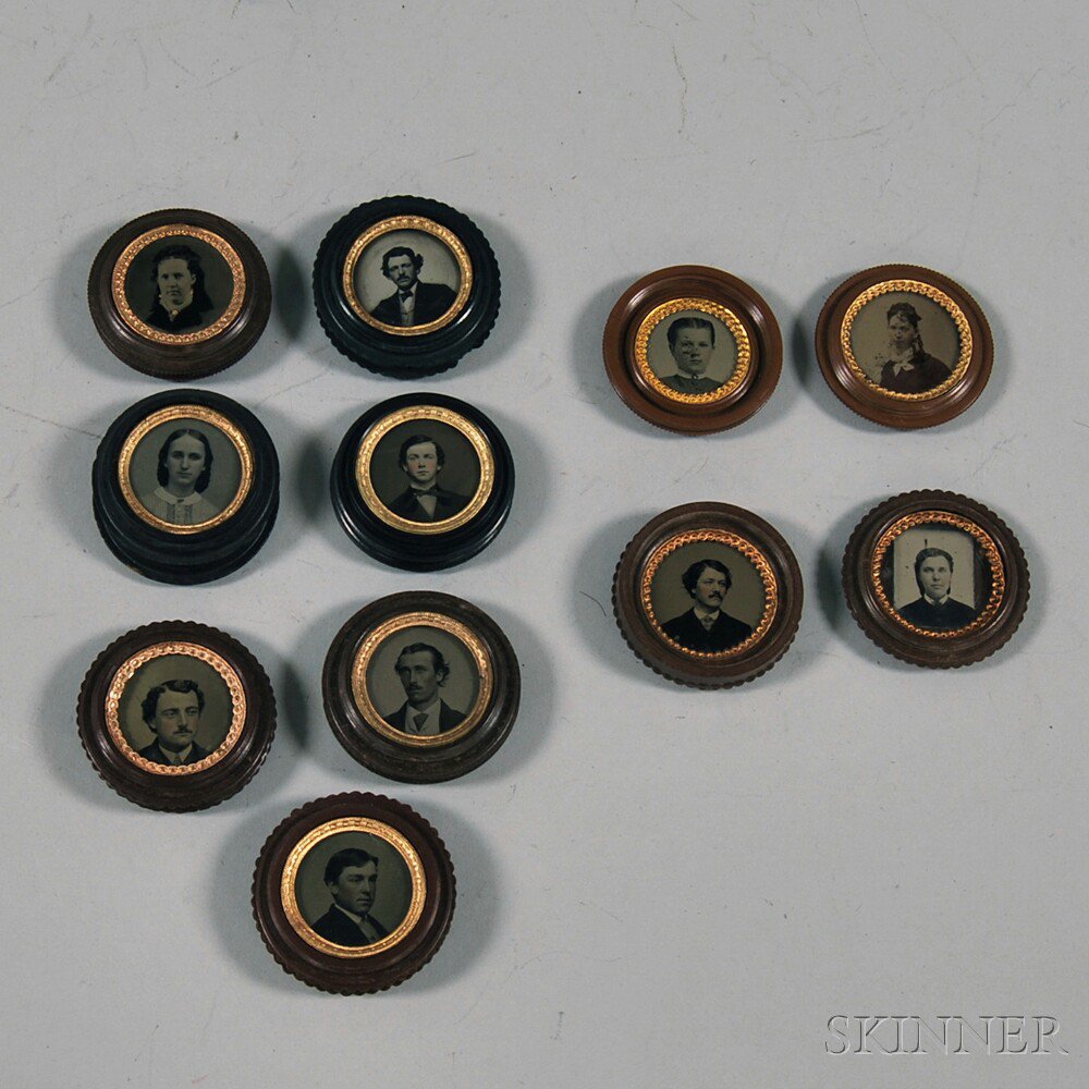 Appraisal: Nine Round Sweetheart Union Cases with Eleven Assorted Ambrotype and