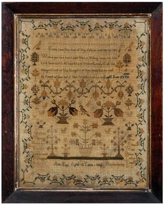 Appraisal: verse sampler five-line verse over arcaded floral band above symmetrical