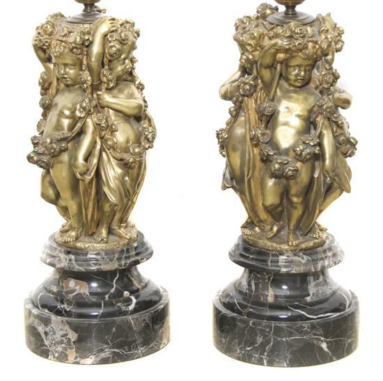 Appraisal: Pair of Bronze Figural Lamps each cast in the form