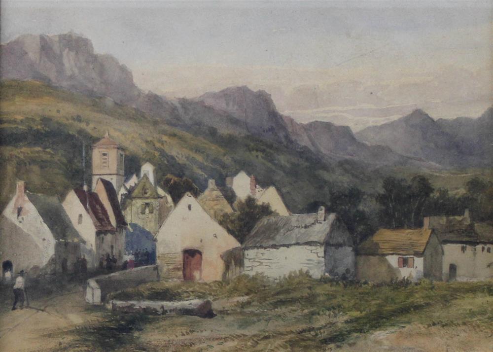 Appraisal: EUROPEAN SCHOOL TH TH CENTURY EUROPEAN MOUNTAIN VILLAGE Watercolor on