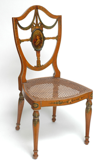 Appraisal: A LATE TH CENTURY SHERATON STYLE PAINTED SATINWOOD SALON CHAIR