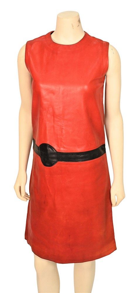 Appraisal: Pierre Cardin Iconic Space Age Red Leather Dress 's -