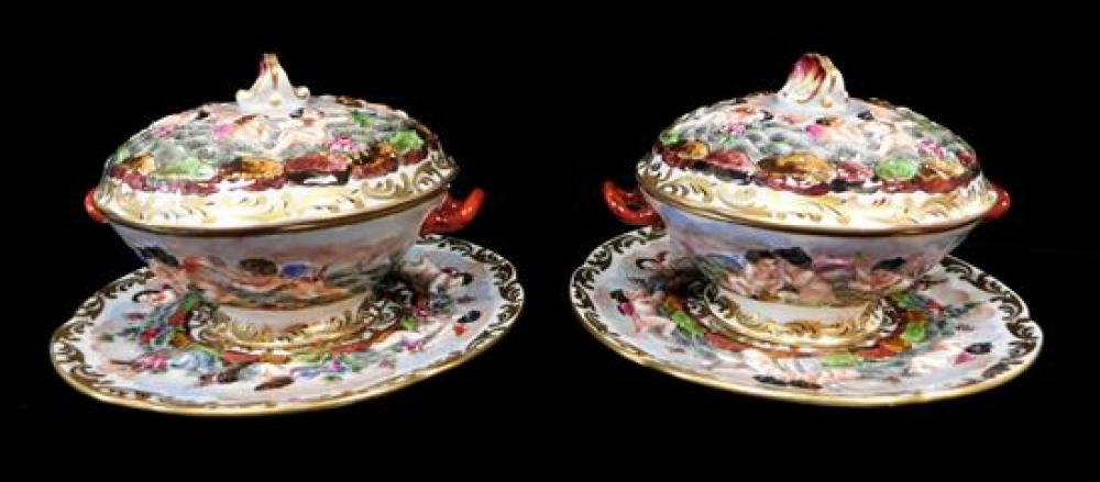 Appraisal: Pair of Capodimonte small tureens with accompanying detached liners th