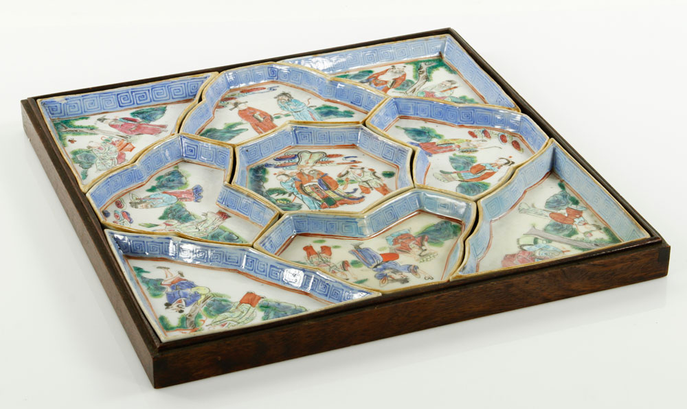 Appraisal: - Chinese Trays in Box Set of famille verte porcelain