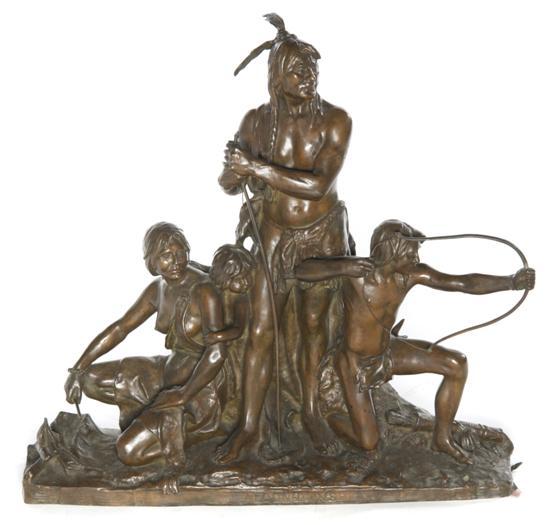 Appraisal: Bronze Figural Sculpture Louis Philippe Hebert titled Algonquins Height x