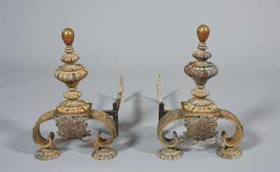 Appraisal: A Large Pair of English Armorial Chenets bearing the Coat