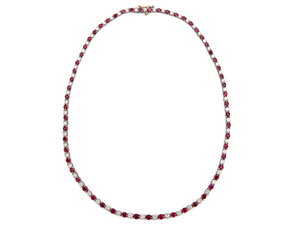 Appraisal: TIFFANY CO Platinum Diamond and Ruby Line Necklace TIFFANY CO