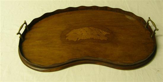 Appraisal: th Century mahogany and marquetry inlaid kidney shaped tray with