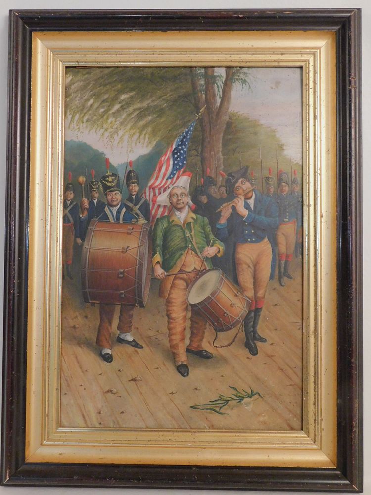 Appraisal: ANTIQUE PAINTING OF PATRIOTIC PARADE Antique oil painting on board