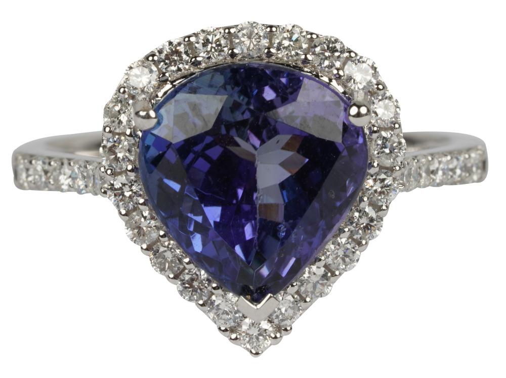 Appraisal: KARAT WHITE GOLD DIAMOND TANZANITE RINGwith AIGL report no K