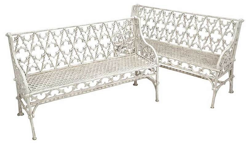 Appraisal: Pair French Gothic Style Iron Garden Benches th century each