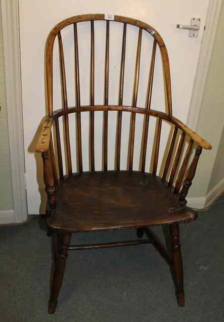 Appraisal: A GEORGIAN ELM AND BEECHWOOD WINDSOR STICK BACK ELBOW CHAIR