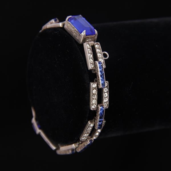 Appraisal: Sterling Silver Art Deco Bracelet with Cobalt Blue Jewels and