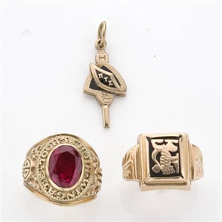 Appraisal: Assorted Group of Gold and Metal Gentleman's Rings and Charms