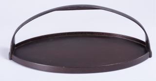 Appraisal: Oval Mahogany Tray Oval mahogany tray with a bentwood handle