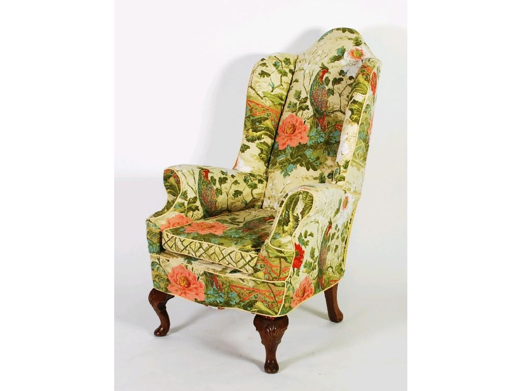 Appraisal: EARLY TWENTIETH CENTURY EARLY GEORGIAN STYLE UPHOLSTERED WINGED BACK ARMCHAIR