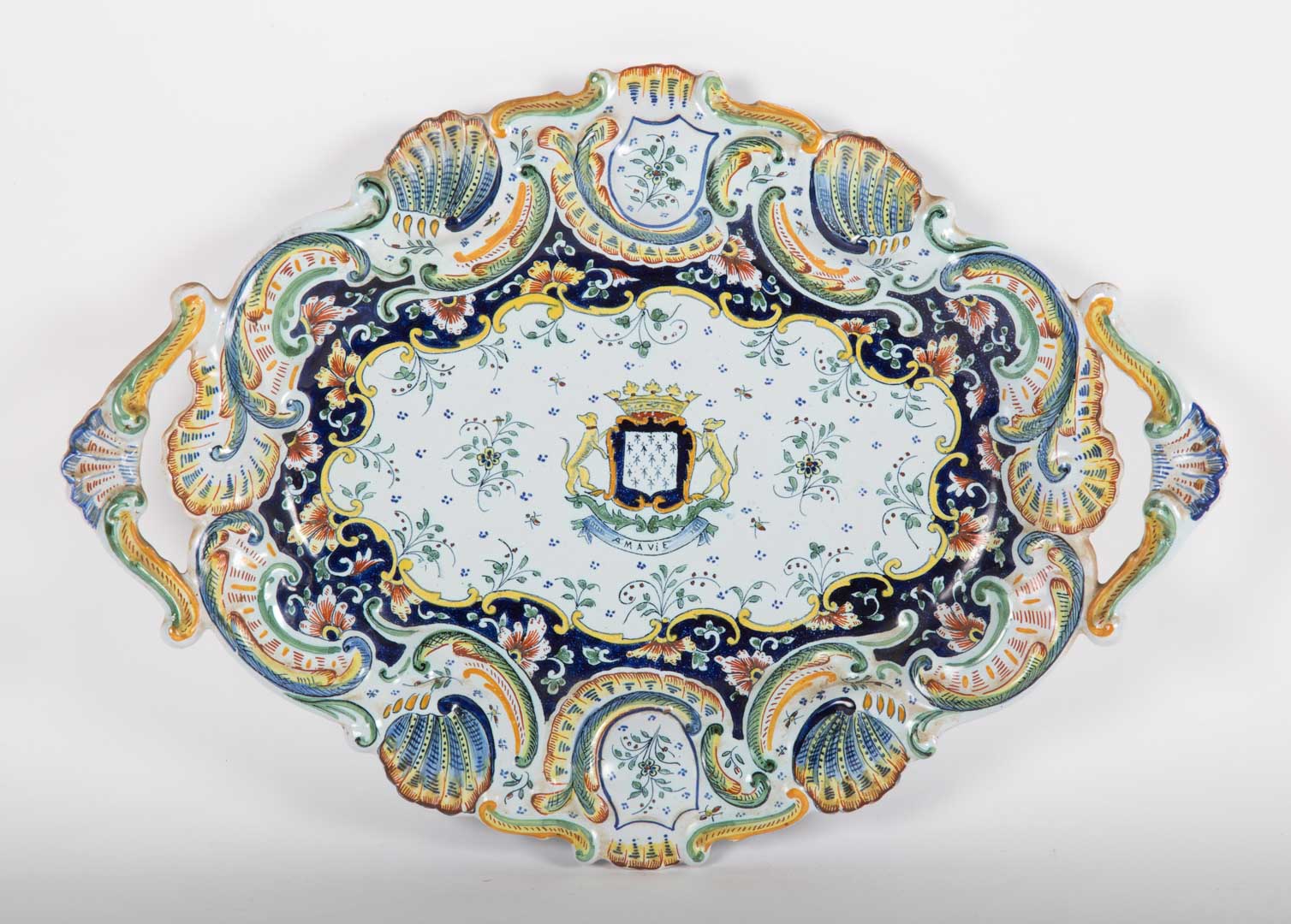 Appraisal: French faience double handled serving tray first half- th century