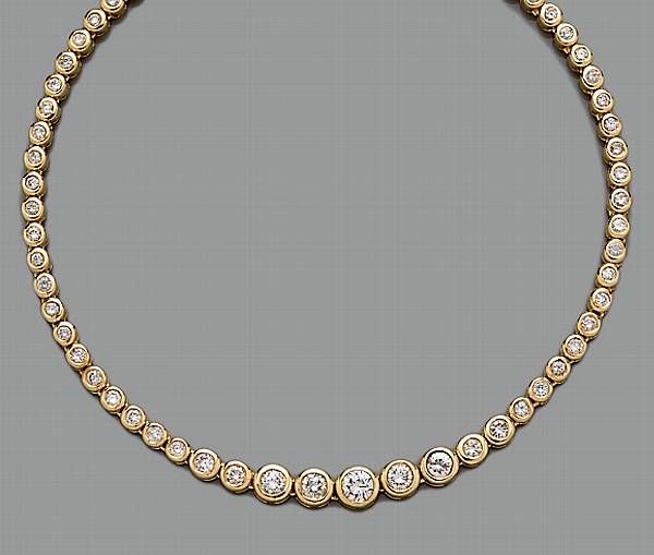 Appraisal: A diamond and fourteen karat gold rivi re necklace estimated