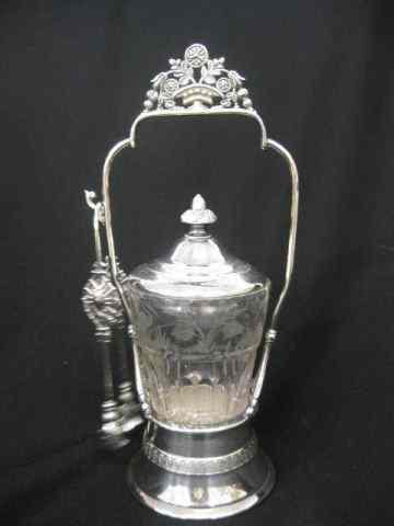 Appraisal: Victorian Silverplate Pickle Castro cut etched insert with heron foliage