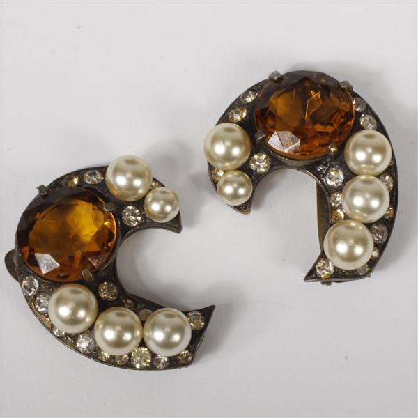 Appraisal: Faux Pearl Amber Glass Jewel Clips