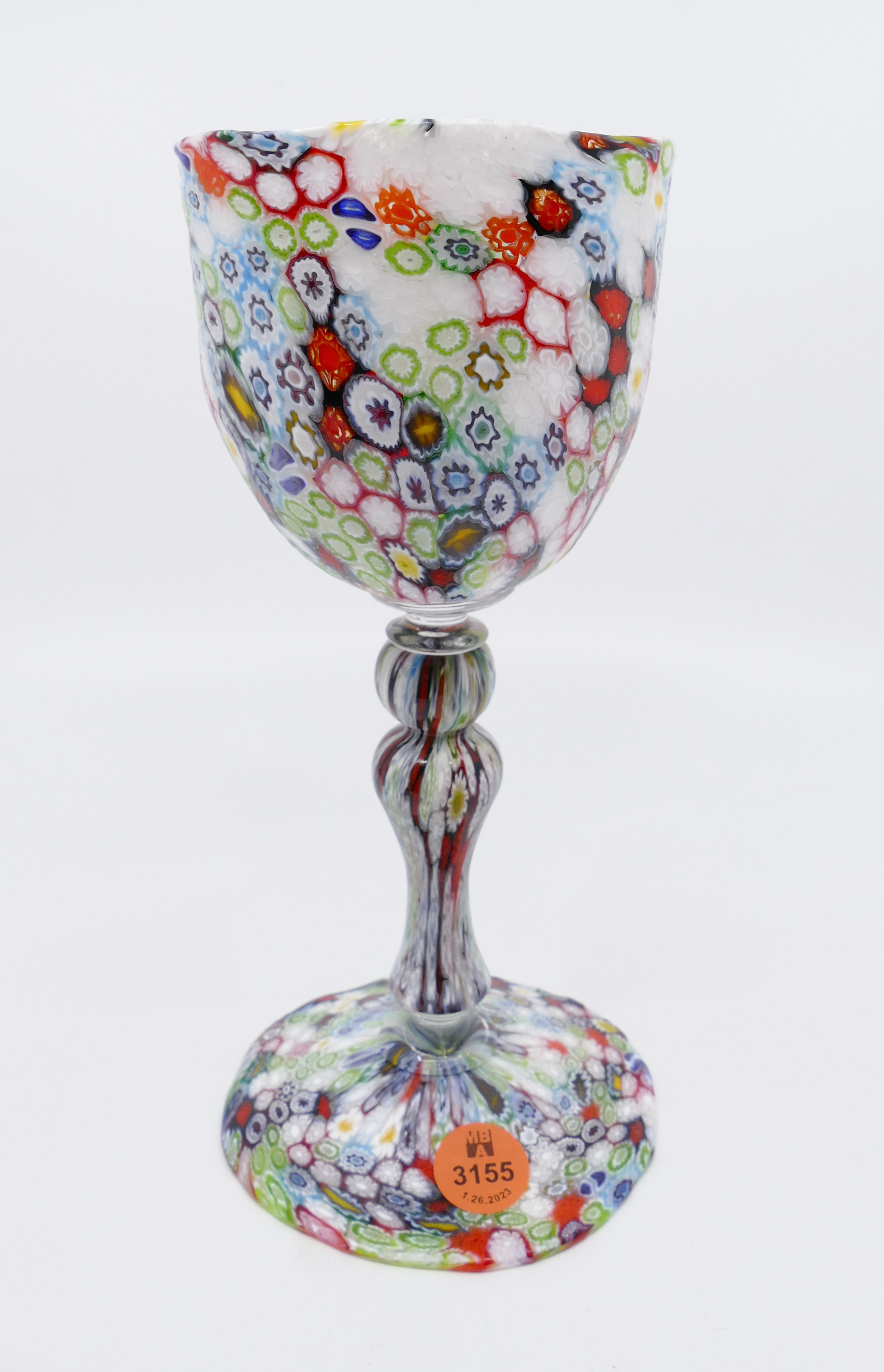 Appraisal: Murano Style Millefiori Murini Art Glass Goblet- x ''