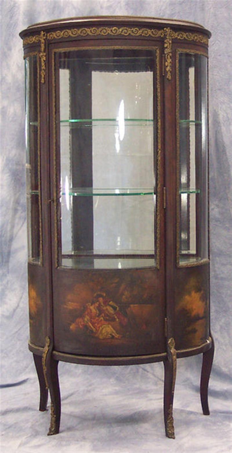 Appraisal: French Vernis Martin style curio cabinet bowed glass mirror back