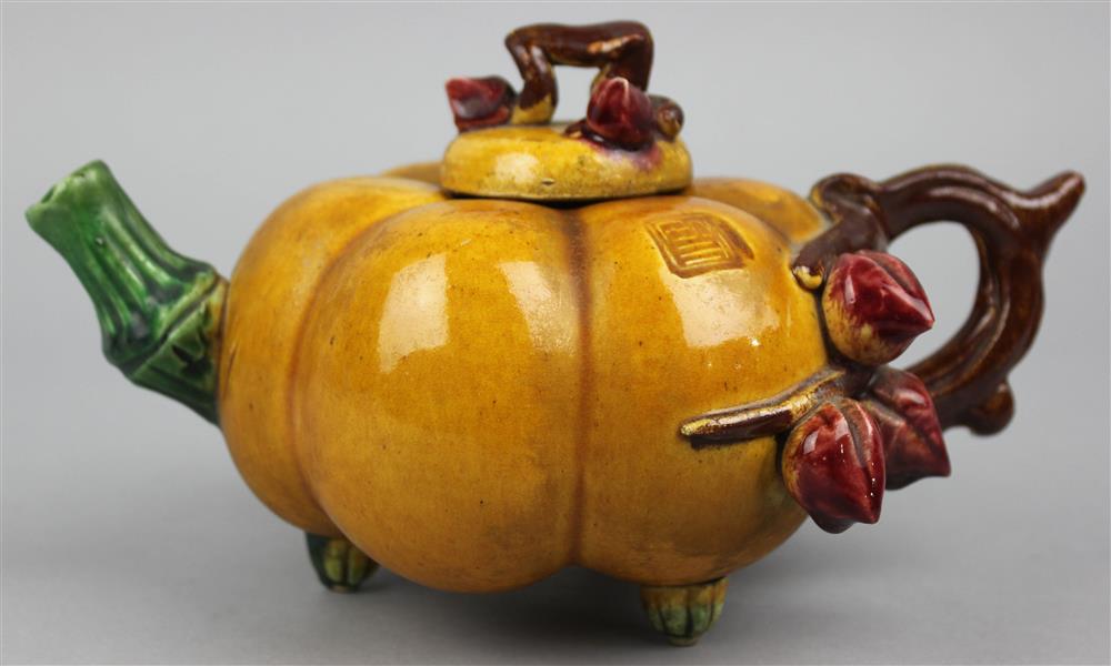 Appraisal: CHINESE MELON-FORM TEAPOT AND COVER LATE TH EARLY TH C