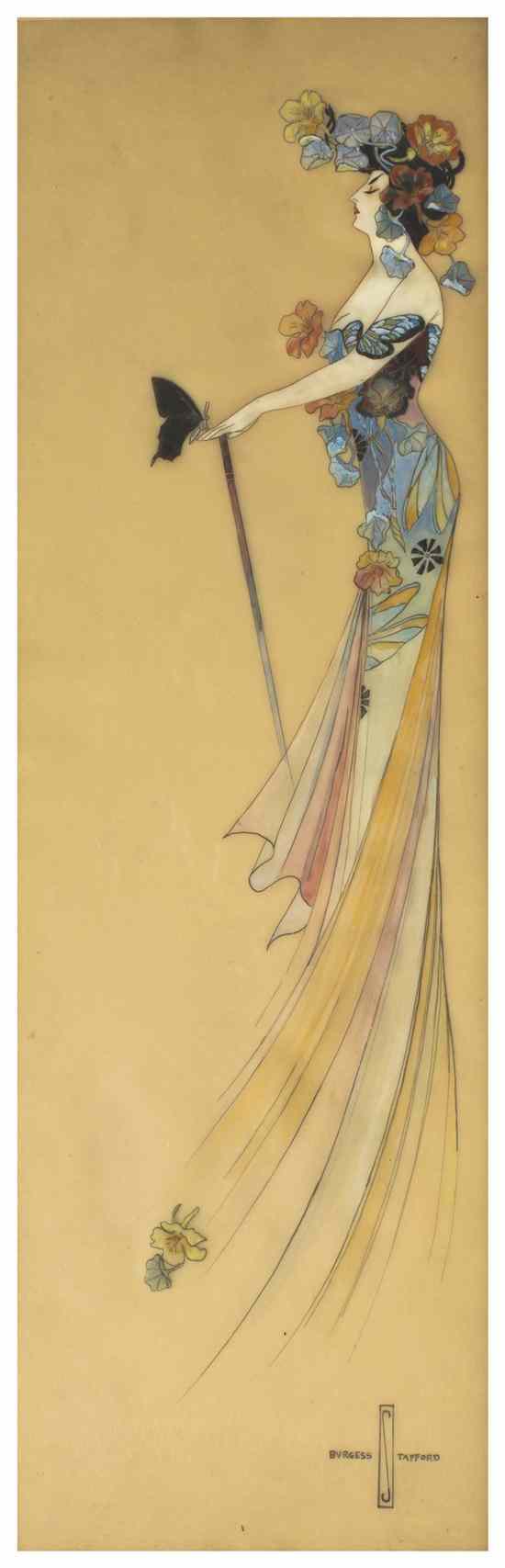 Appraisal: An Art Nouveau Illustration Burgess Stafford circa depicting a maiden