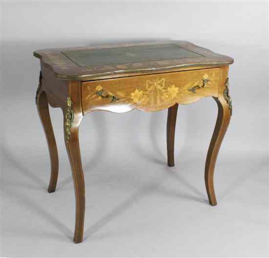 Appraisal: A Louis XV design marquetry inlaid walnut writing table on