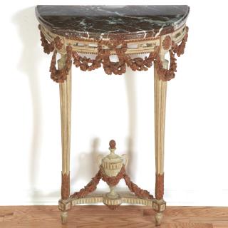 Appraisal: Continental rococo paint decorated console Continental rococo paint decorated console