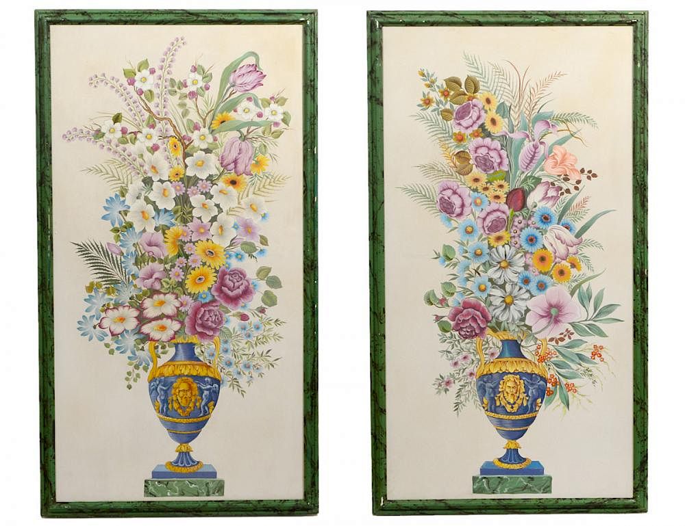 Appraisal: PAIR OF ITALIAN OIL ON CANVAS Depicting flowers in double